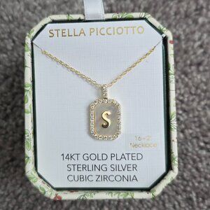 Stella Piciotto Letter "S" 14k Gold Plated Sterling Silver Cubic Zircon Necklace